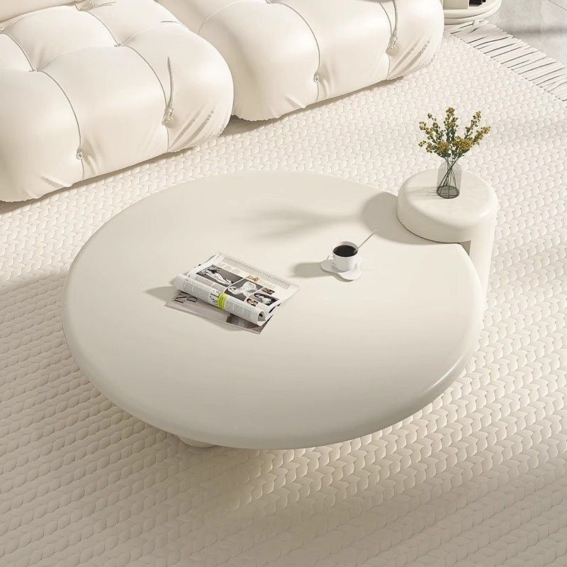 Modern Asymmetrical Coffee Table – Two-Tier Round Design, Glossy White Finish