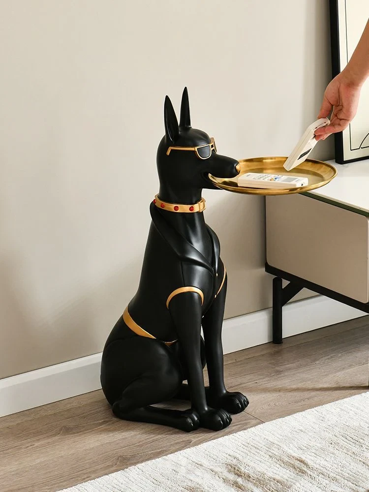 Luxury Dog Statue Key Tray Coffee Table - Decorative Resin Dog Figurine with Sunglasses - Multipurpose Key Holder