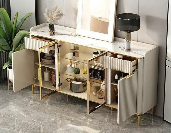 Console Cabinet Table - Multi-Purpose -wood, Glass and Rock Slap Top