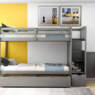 Harper & Bright Designs Double Bunk Bed, Kids Double Bunk Bed, Bed Frame with Convertible Underbed, Storage Shelves and Drawers for Kids and Adults (Grey)