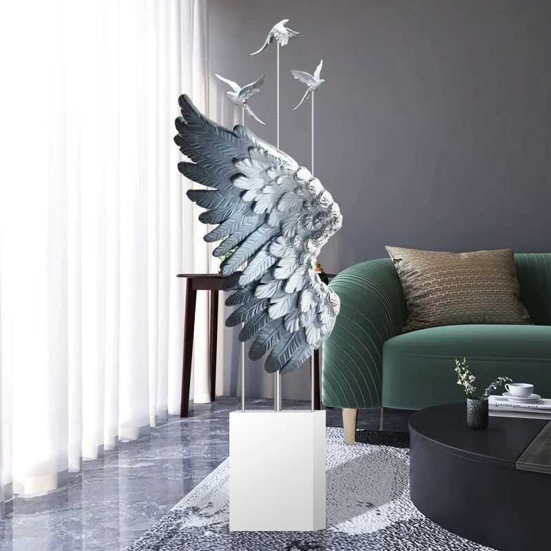 Elegant Wing and Bird Sculpture | Modern Resin Art Decor | Tall Winged Statue for Home, Office, or Hotel