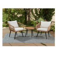 Quality Outdoor Living Hermosa 3 Piece Wicker Chat Set in Dark Beige + Linen Pillows (65-YZ03HM)