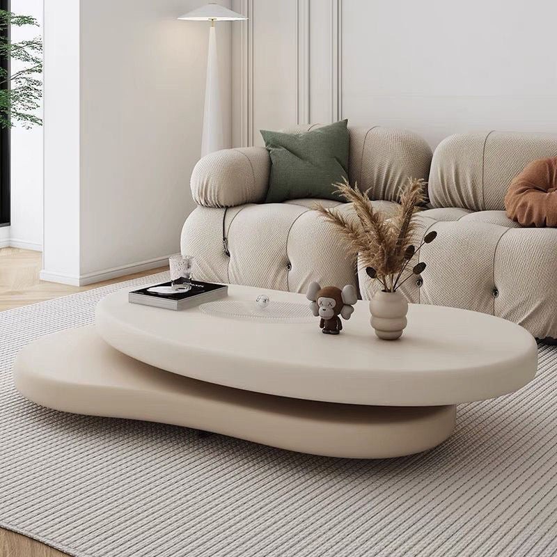 Modern Rotating Coffee Table – Two-Tier Oval Design, Minimalist Living Room Table with Swivel Top