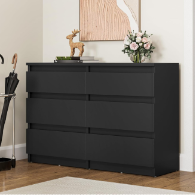 6 Drawer Bedroom Unit with Dresser by YATAHOME, Bedroom Furniture, Wooden Wardrobe with Drawers, Modern Bedroom Bedside Storage Unit, 1m x 30cm x 70cm (Black)