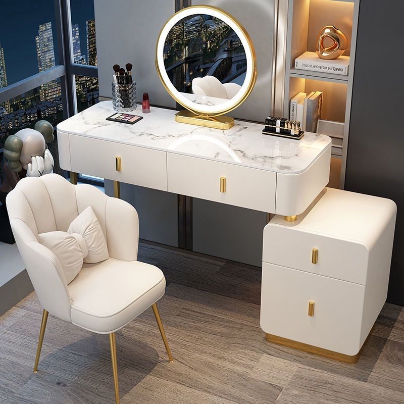 Modern LED Lighted Makeup Vanity Table Set with Chair and Storage Drawers