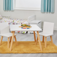 Liberty House Toys Kids Table and Chairs Set, Wooden Kids Table and Chairs, Kids Playroom, Children Furniture, Natural, Kids Table and Chairs, H440 x W600 x D600mm, TF6163, White