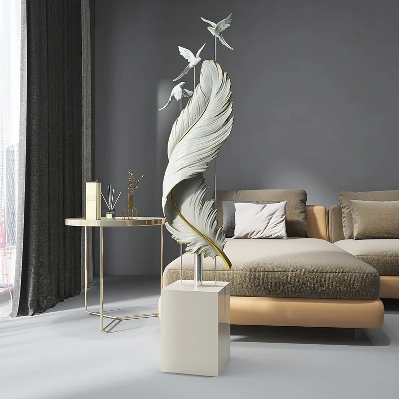 Modern Feather and Bird Sculpture - Elegant Decorative Art for Home, Office, or Hotel Decor