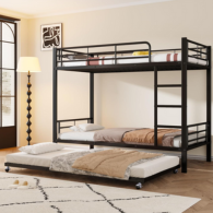 Moymeher Iron Bunk Bed for Kids and Teens, with 4 Side Rails on the Upper Bed and Pull Out Bed, Iron, 90 x 200 cm and 90 x 190 cm